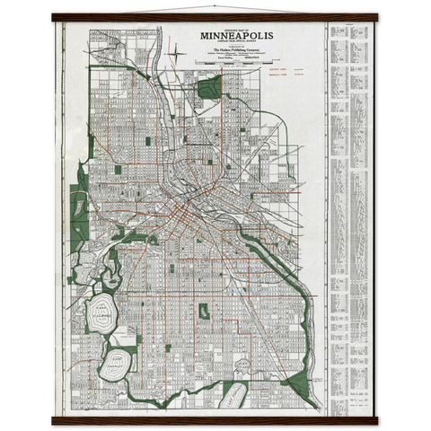 City of Minneapolis Minnesota 1921 Map Premium Matte Paper Poster & Hanger