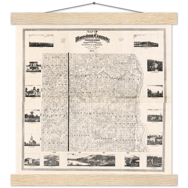 1871 Plat Map of Houston County Minnesota Poster & Hanger