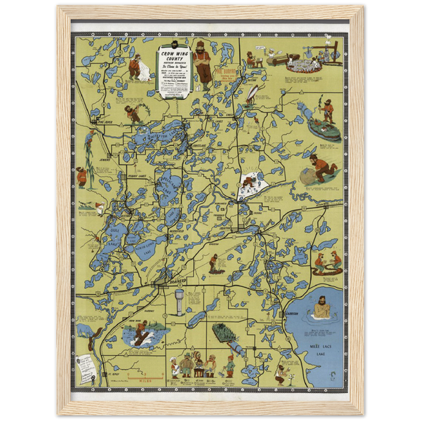 Crow Wing County Minnesota 1946 Map Archival Matte Paper Wooden Framed Poster