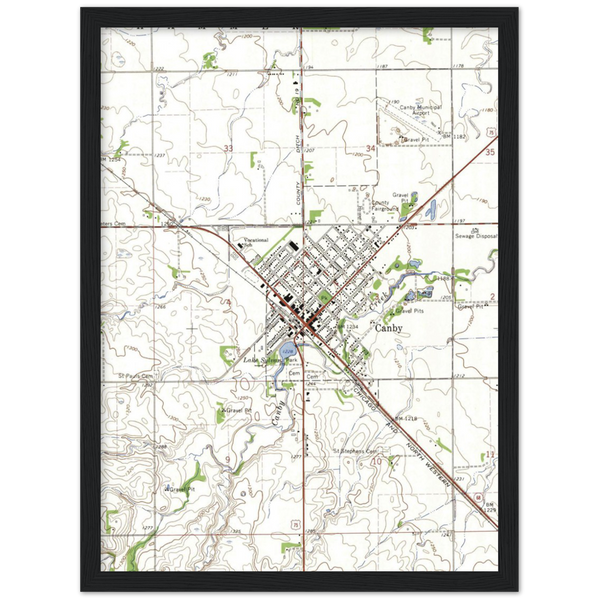 Topographic Map of the Canby, Minnesota area, 1967 Wooden Framed Poster