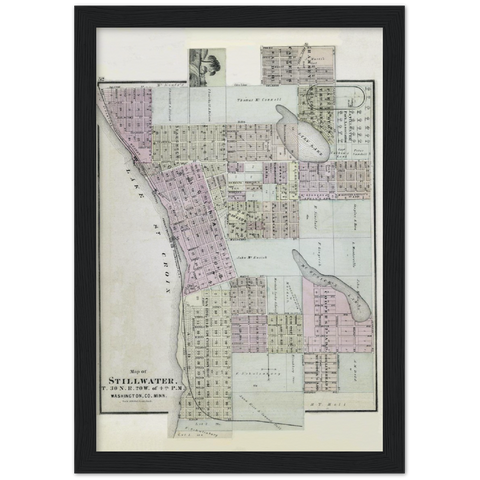 Map of Stillwater Minnesota 1874 Archival Matte Paper Wooden Framed Poster