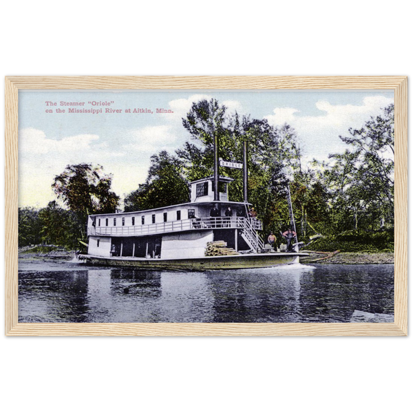 Steamboat "Oriole" on the Mississippi River near Aitkin, Minnesota in 1908 Classic Matte Paper Wooden Framed Poster