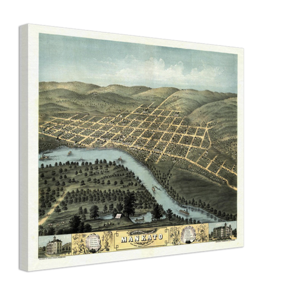 Birdseye View of Mankato, Minnesota, 1870 Canvas