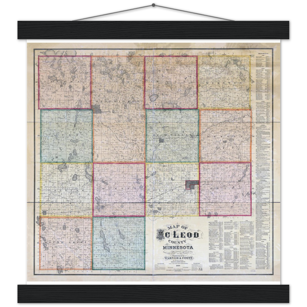 Map of McLeod County Minnesota from 1880 Premium Matte Paper Poster & Hanger