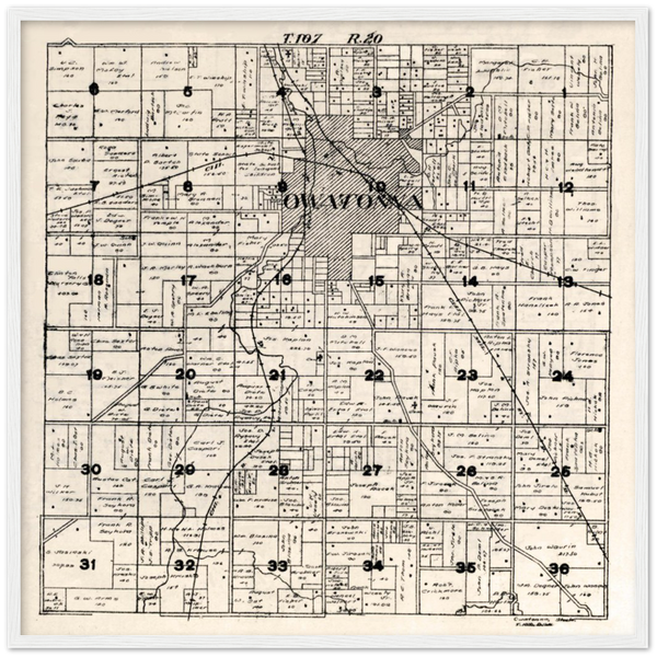 Owatonna Township in Steele County Minnesota Plat Map 1916 Classic Matte Paper Wooden Framed Poster