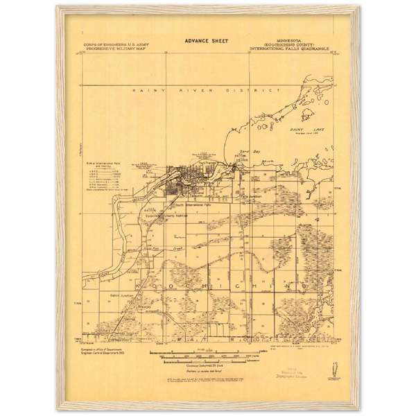 International Falls Minnesota 1943 Topographic Map Classic Matte Paper Wooden Framed Poster