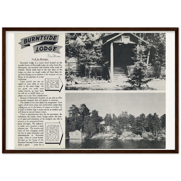 1940s Burntside Lodge Ad Archival Matte Paper Wooden Framed Poster