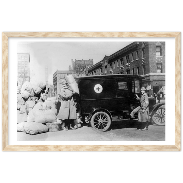 WWI Red Cross Motor Corps Loading Supplies, Minneapolis, Minnesota, 1918 Classic Semi-Glossy Paper Wooden Framed Poster