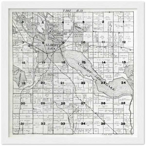1916 Plat Map of Albert Lea Township in Freeborn County Minnesota Classic Matte Paper Wooden Framed Poster