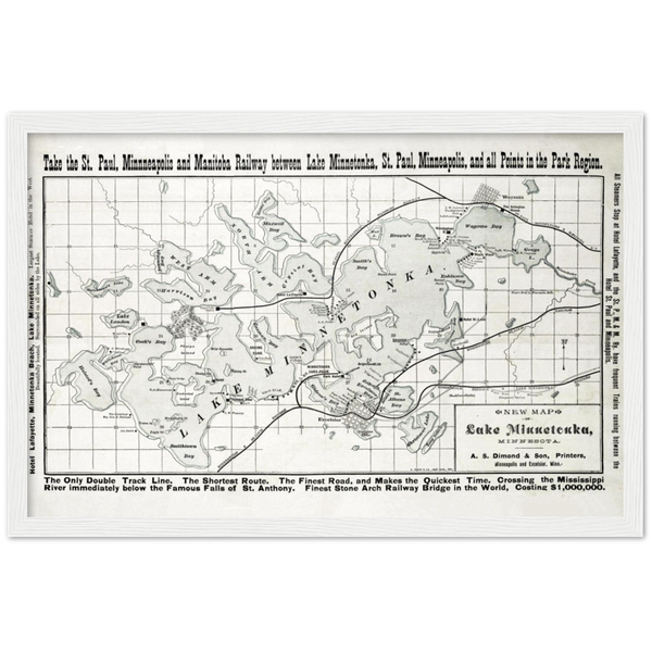 Lake Minnetonka Map, 1884 Wooden Framed Poster