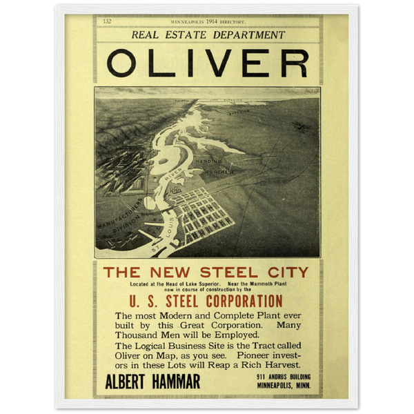 1914 Ad New Steel City Duluth Minnesota Archival Matte Paper Wooden Framed Poster