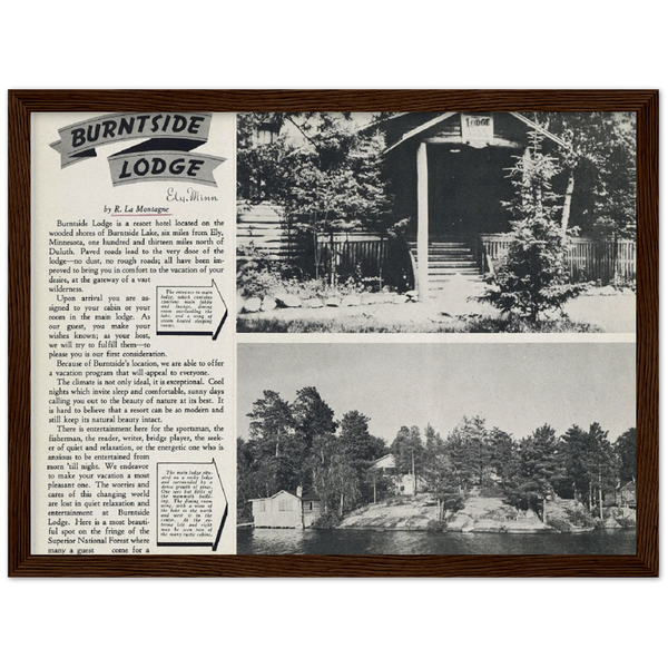 1940s Burntside Lodge Ad Archival Matte Paper Wooden Framed Poster