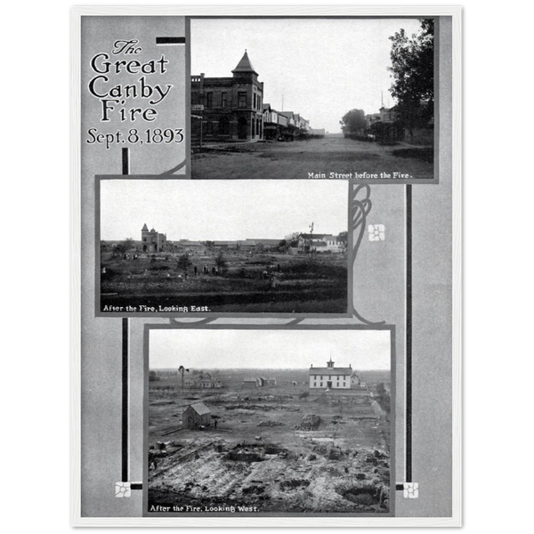 Before and After, Great Fire of Canby Minnesota 1893 Wooden Framed Poster