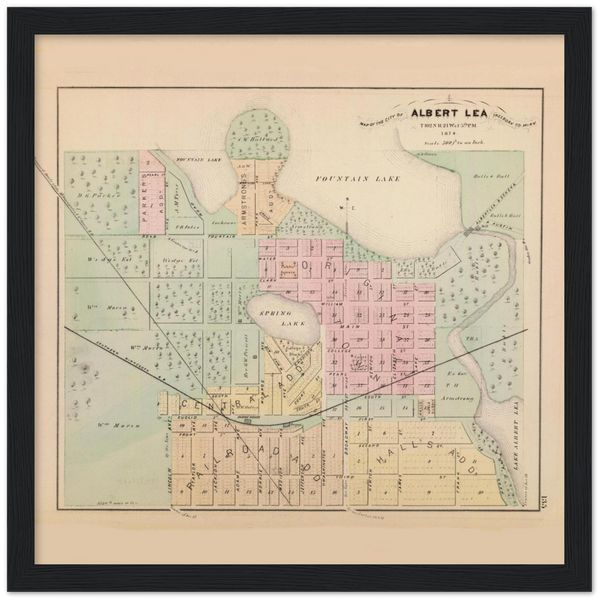 Albert Lea Minnesota Street Map 1874 Classic Matte Paper Wooden Framed Poster