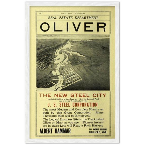 1914 Ad New Steel City Duluth Minnesota Archival Matte Paper Wooden Framed Poster