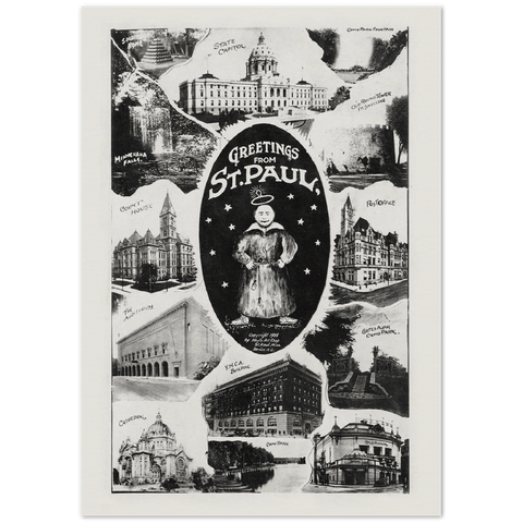Postcard Image from 1908 Showing Multiple Views of St. Paul, Minnesota Archival Matte Paper Poster