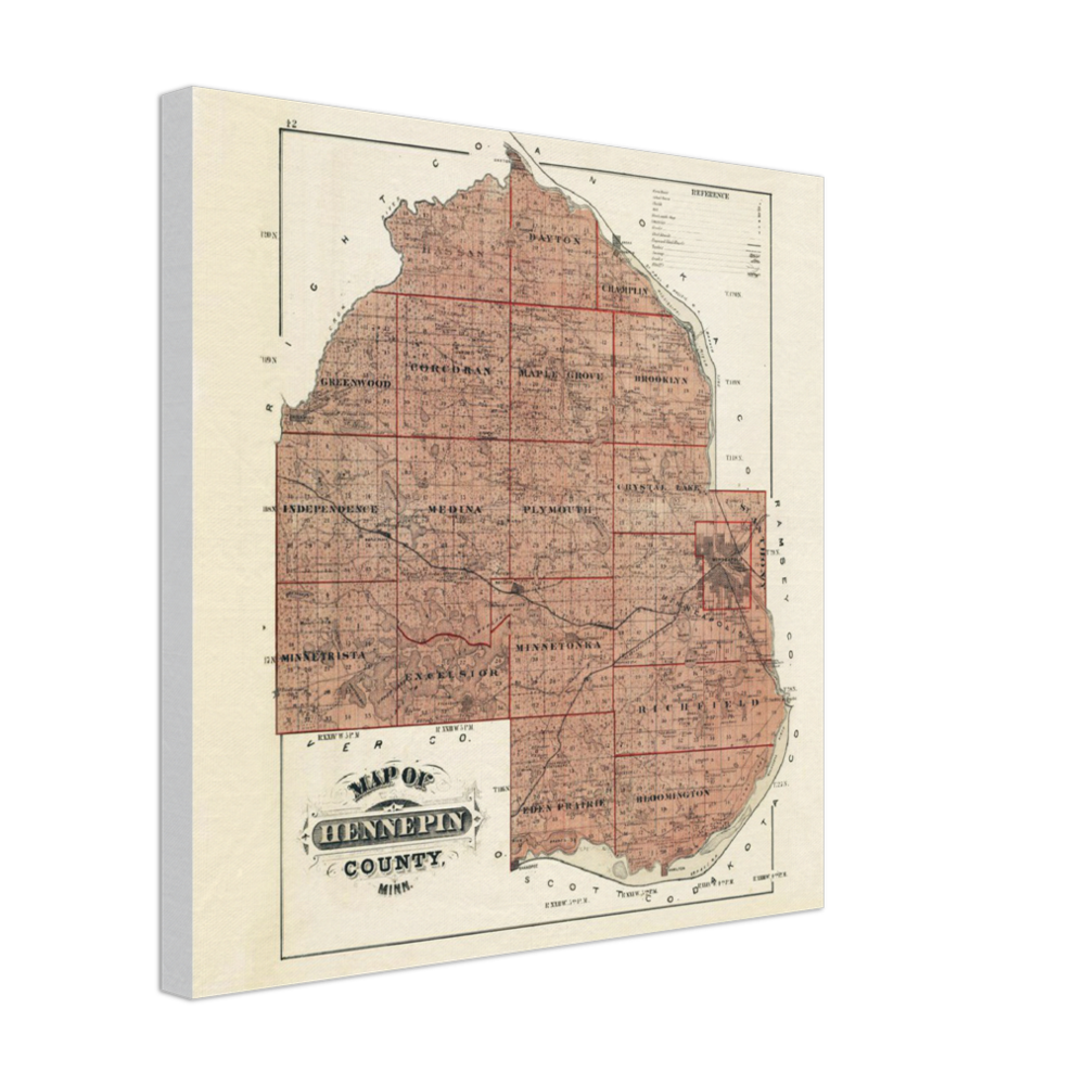 1874 Map of Hennepin County Canvas
