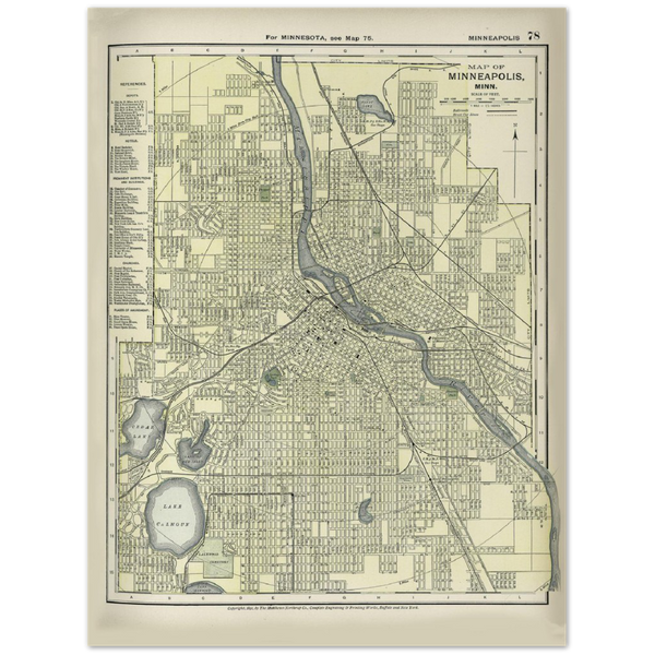 Historic 1891 Map of Minneapolis, Minnesota Classic Matte Paper Poster