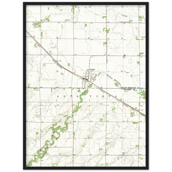Topographic Map of the Porter, Minnesota area, 1967 Wooden Framed Poster