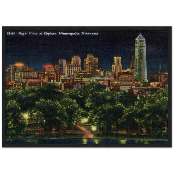 Night View of Skyline, Minneapolis, Minnesota, 1941 Premium Matte Paper Wooden Framed Poster