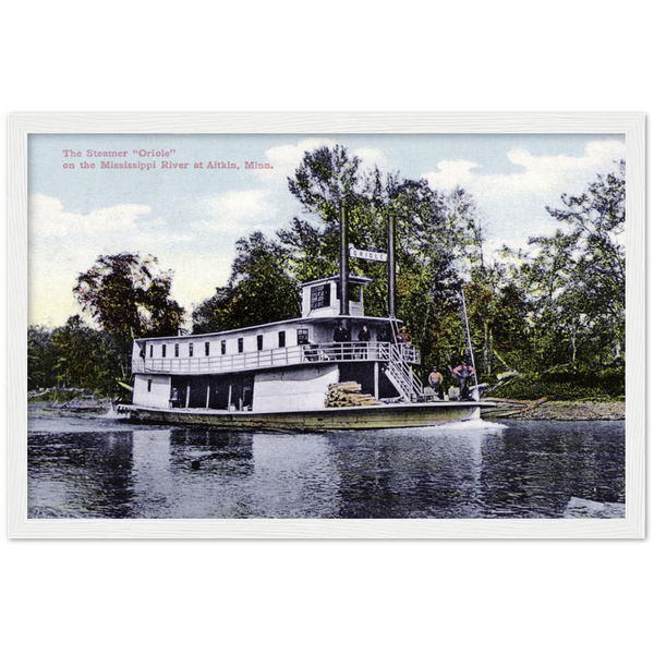 Steamboat "Oriole" on the Mississippi River near Aitkin, Minnesota in 1908 Classic Matte Paper Wooden Framed Poster