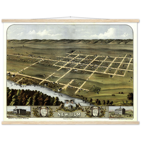 Birds-eye View of New Ulm Minnesota 1870 Premium Matte Paper Poster & Hanger