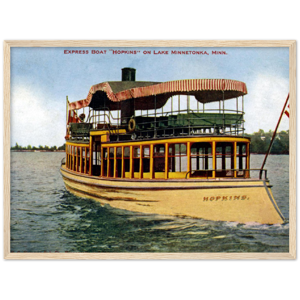 TCRT Steamboat "Hopkins" on Lake Minnetonka, 1910s, Classic Semi-Glossy Paper Wooden Framed Poster