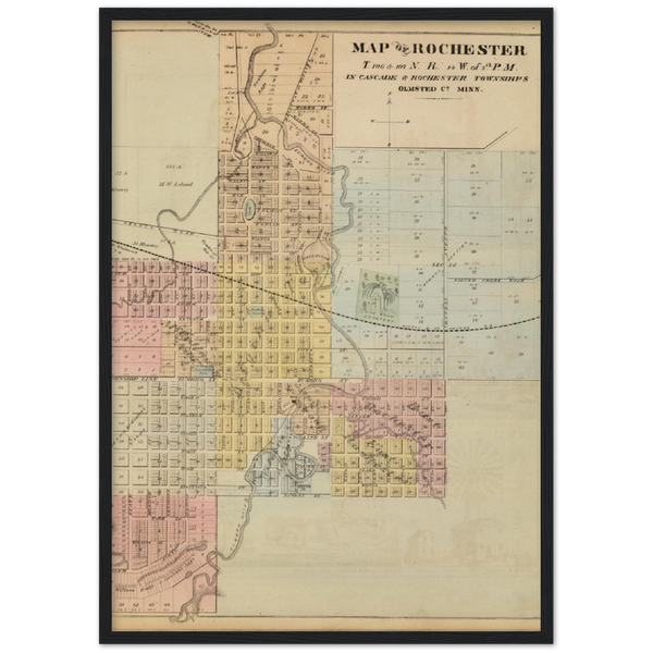 1874 Map of Rochester Minnesota Classic Matte Paper Wooden Framed Poster