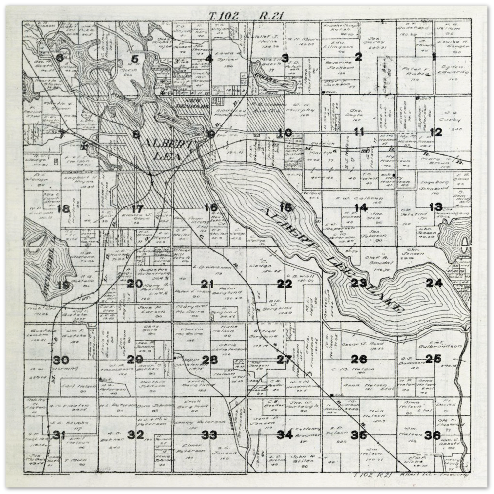 1916 Plat Map of Albert Lea Township in Freeborn County Minnesota Archival Matte Paper Poster