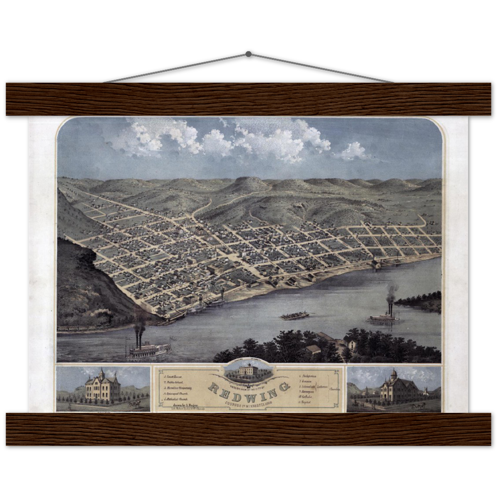 Birds-eye View of Red Wing Minnesota 1868 Premium Matte Paper Poster & Hanger
