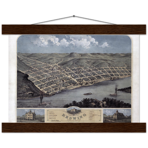 Birds-eye View of Red Wing Minnesota 1868 Premium Matte Paper Poster & Hanger
