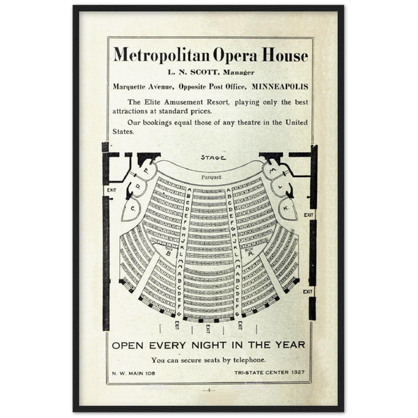 1914 Metropolitan Opera House in Minneaolis Ad Archival Matte Paper Wooden Framed Poster