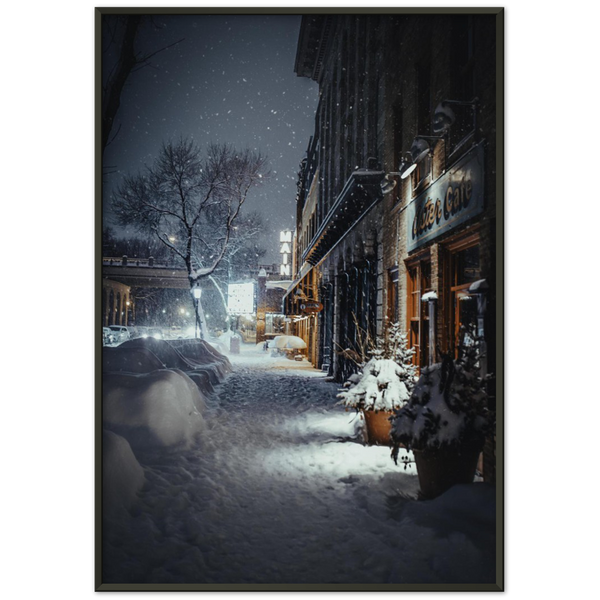 Main Street SE in the Snow, Minneapolis Minnesota Premium Semi-Glossy Paper Metal Framed Poster