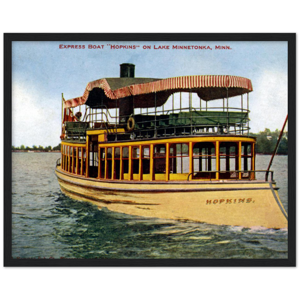 TCRT Steamboat "Hopkins" on Lake Minnetonka, 1910s, Classic Semi-Glossy Paper Wooden Framed Poster