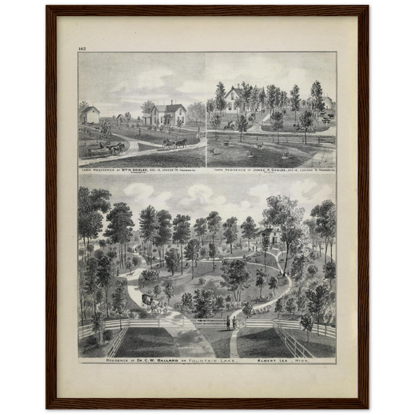 Residences of the Albert Lea Minnesota Area 1874 Classic Matte Paper Wooden Framed Poster