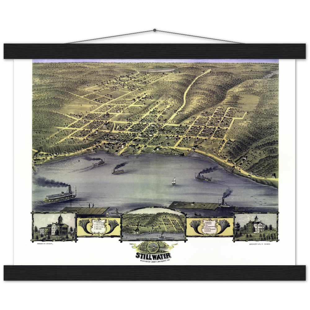 Bird's eye view of the city of Stillwater, Washington County, Minnesota 1870 Premium Matte Paper Poster & Hanger