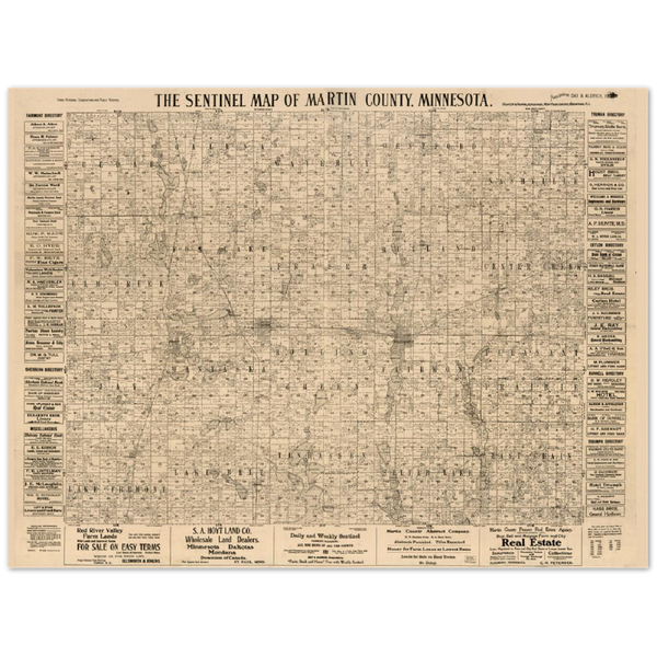 The Sentinel map of Martin County, Minnesota, 1901 Archival Matte Paper Poster