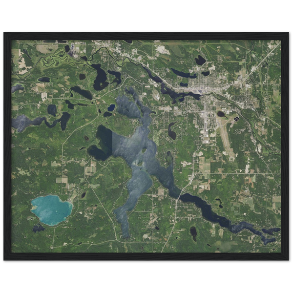 Pokegama Lake Aerial Photo in Wood Frame (Grand Rapids, Minnesota)