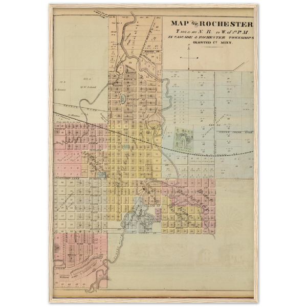 1874 Map of Rochester Minnesota Classic Matte Paper Wooden Framed Poster
