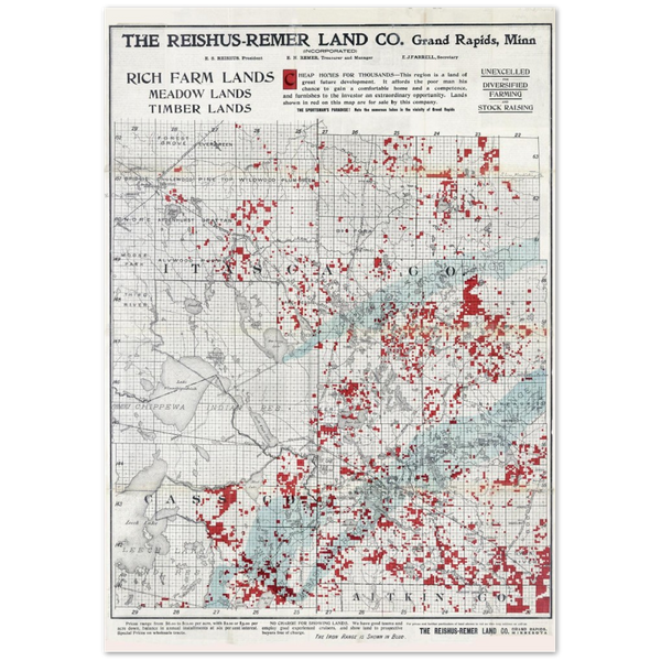 Reishus-Remer Land Company Land for Sale in/near Itasca County, 1908 Premium Matte Paper Poster