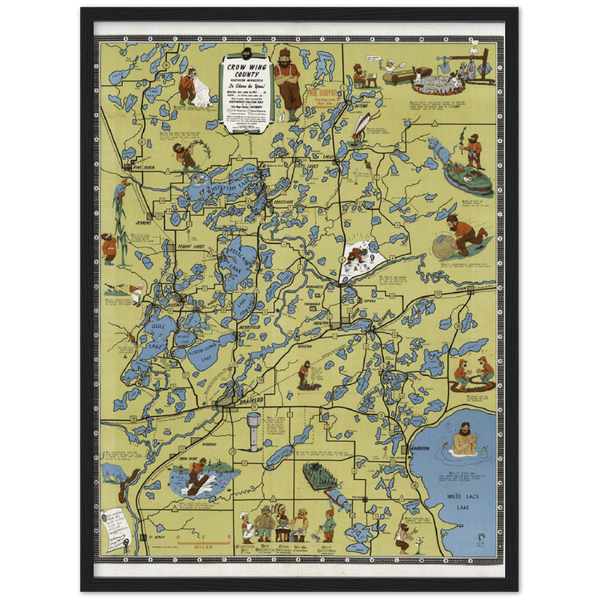 Crow Wing County Minnesota 1946 Map Archival Matte Paper Wooden Framed Poster