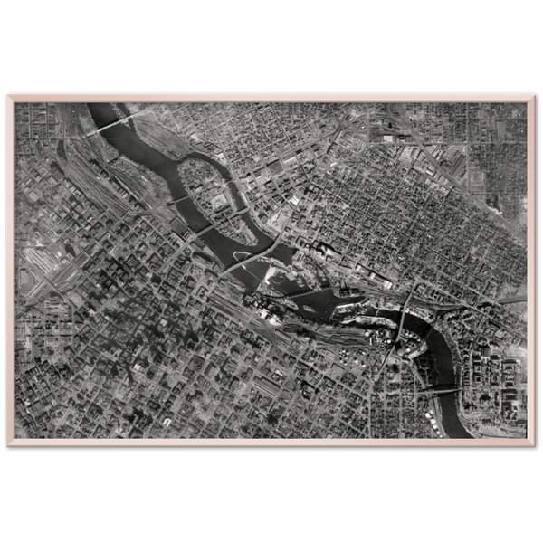 Aerial Map of the Central Minneapolis Minnesota Area in 1953 Archival Matte Paper Metal Framed Poster