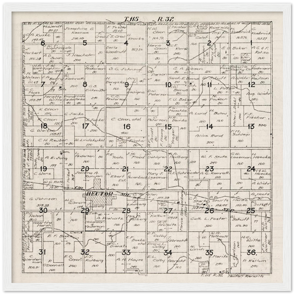 Plat map of Hector Township in Renville County, Minnesota, 1916 Wooden Framed Poster