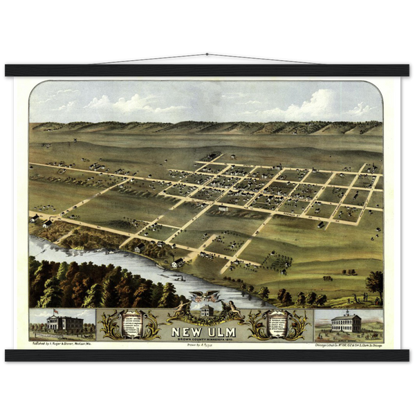 Birds-eye View of New Ulm Minnesota 1870 Premium Matte Paper Poster & Hanger