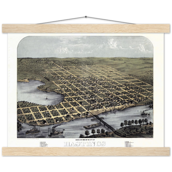 Birds-eye View of Hastings Minnesota 1867 Premium Matte Paper Poster & Hanger