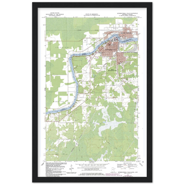 International Falls and Northern Koochiching County Minnesota Topograpical Map Classic Matte Paper Wooden Framed Poster