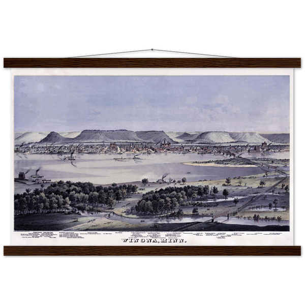 View of Winona Minnesota and the Mississippi River from Wisconsin, 1874 Premium Matte Paper Poster & Hanger