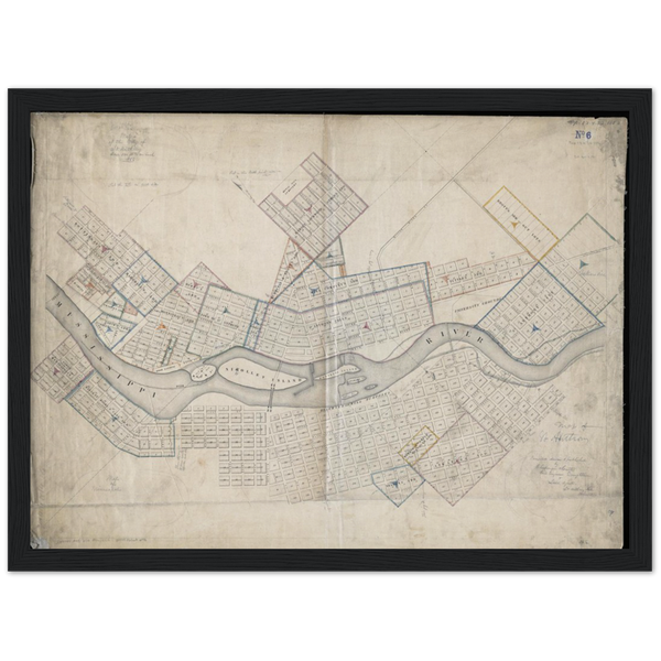 1856 Map of St. Anthony and Minneapolis Minnesota Archival Matte Paper Wooden Framed Poster