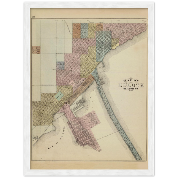 1874 Map of Duluth, Minnesota Archival Matte Paper Wooden Framed Poster