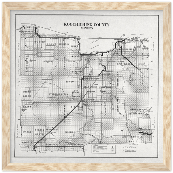 1928 Map of Koochiching County Minnesota Archival Matte Paper Wooden Framed Poster